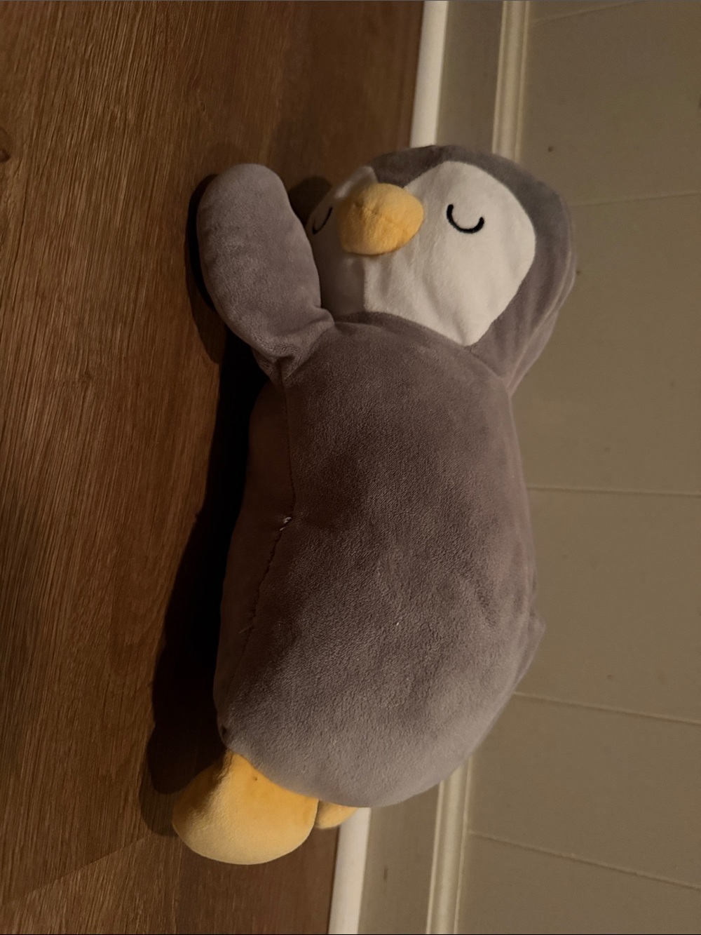 Plush Grey Penguin Small Pet Toy with Yellow Beak and Feet